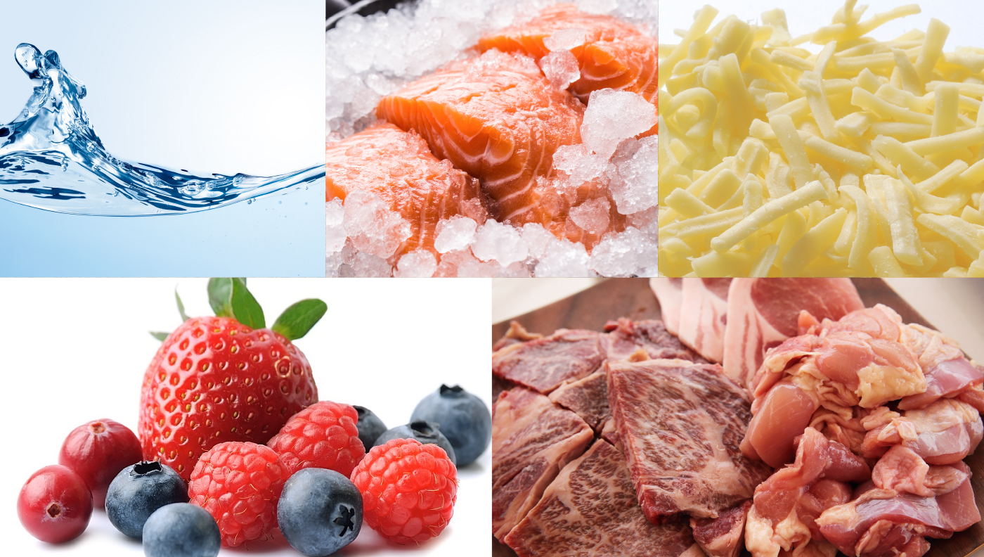 液体・ウェット、冷凍食品、チーズ、果物・野菜、肉・魚